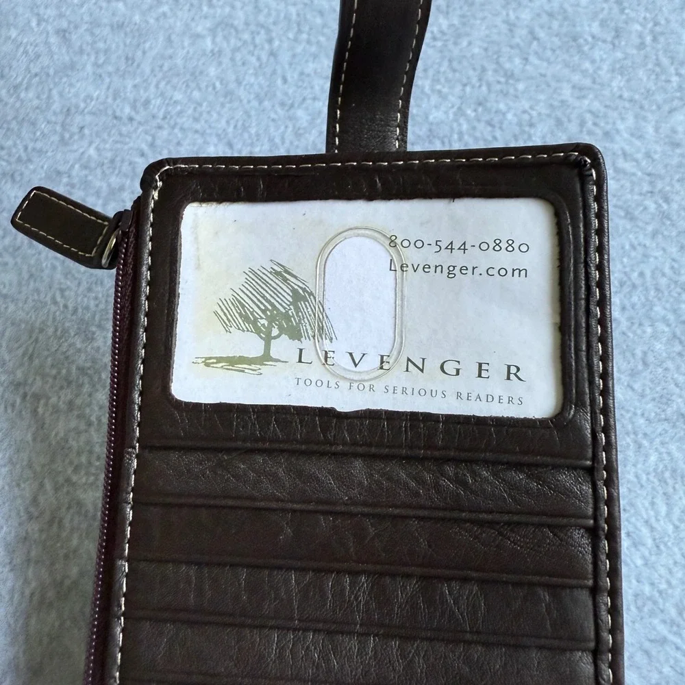Levenger Black Leather BiFold‎ Wallet Card Holder Travel Organizer Monogram DLJ